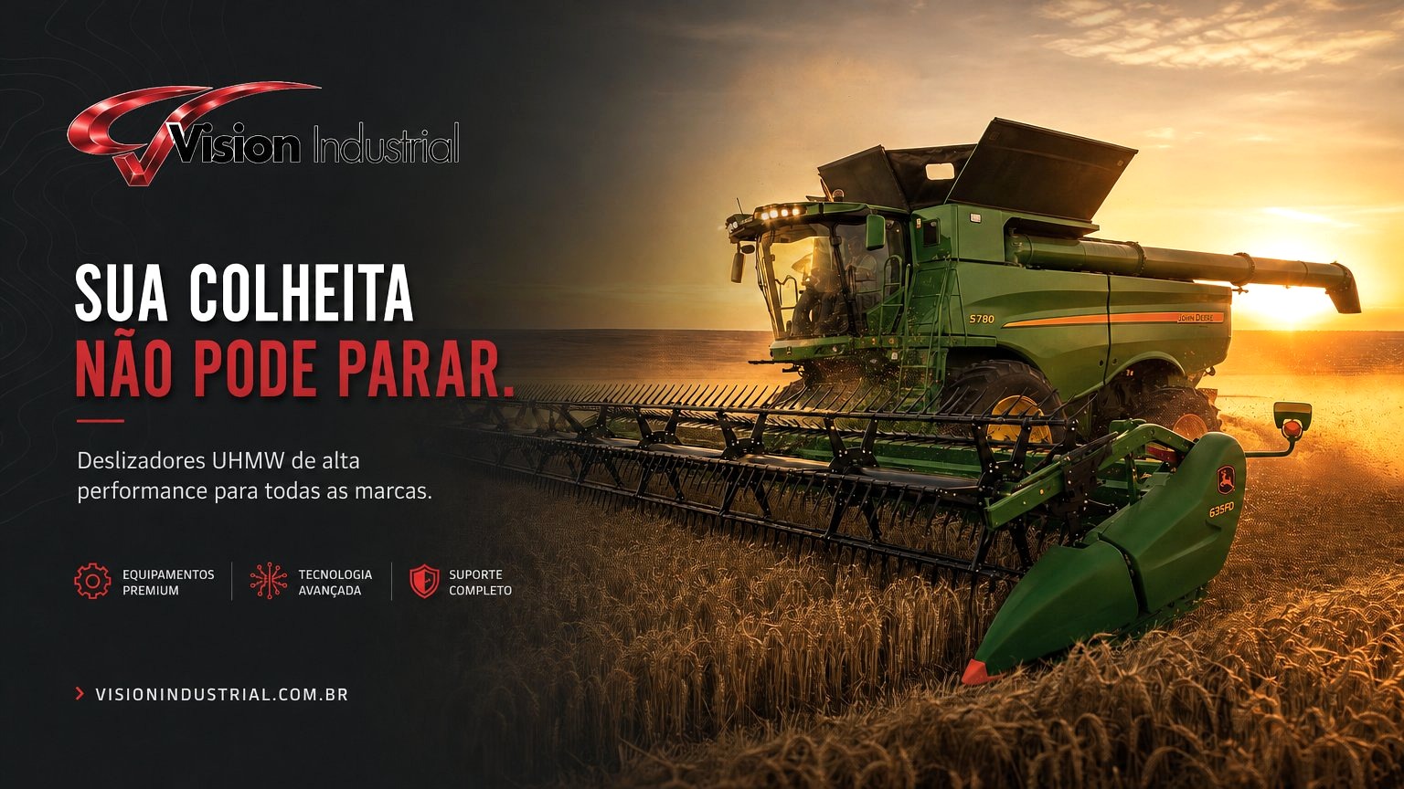 Vision Industrial — Deslizadores UHMW para Colheitadeiras